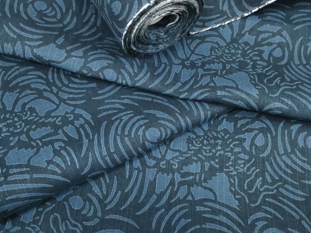 平和屋着物＊夏物 男性 浴衣 反物 着尺 京舞 藍 龍 キングサイズ 綿麻 ♥ zzz