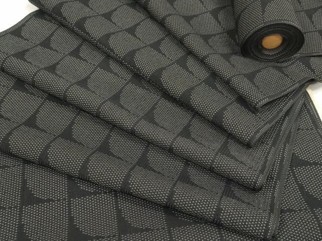 平和屋着物＊夏物 お召 反物 着尺 変わり格子 黒地 ♥ zzz