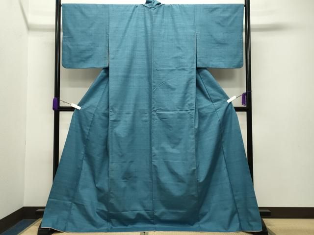 平和屋着物●上質な紬 浅縹色 ロング丈 正絹 gh