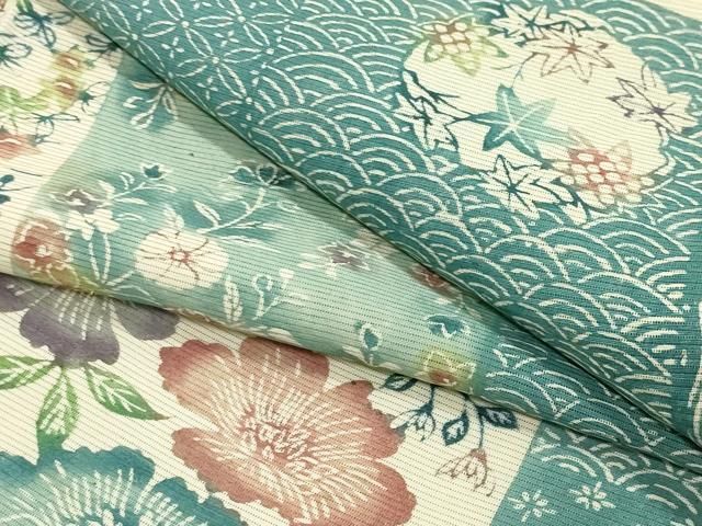 平和屋着物＊夏物 小紋 絽 型染め 色紙重ね花文 正絹 gh