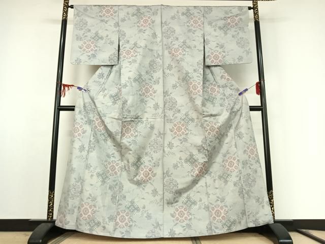 平和屋着物▽本場大島紬 白大島 単衣 7マルキ 正倉院花文 正絹 jh