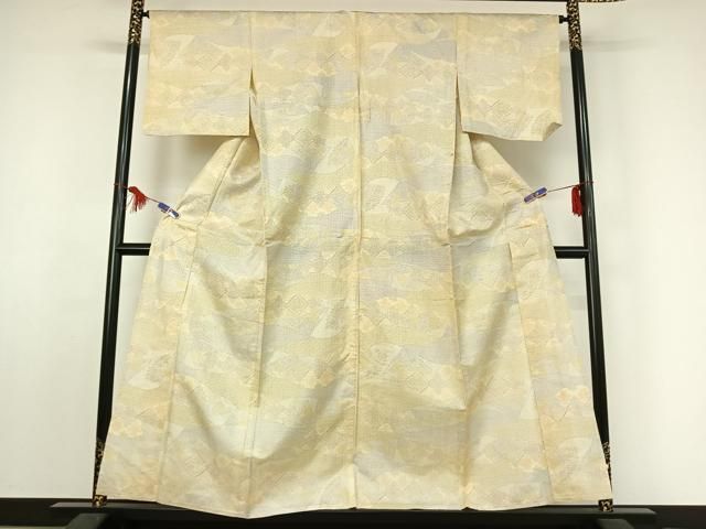 平和屋着物▽本場染大島紬 単衣 扇面花文 正絹 jh