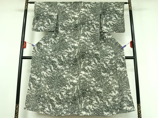 平和屋着物▽上質な小紋 単衣 草葉文 正絹 jh