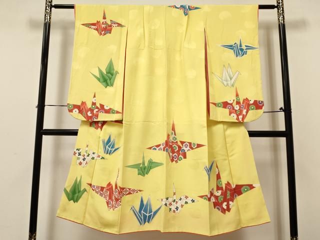 平和屋着物 七五三 女の子 ７歳 祝着 四つ身 折り鶴花文 金彩 ma