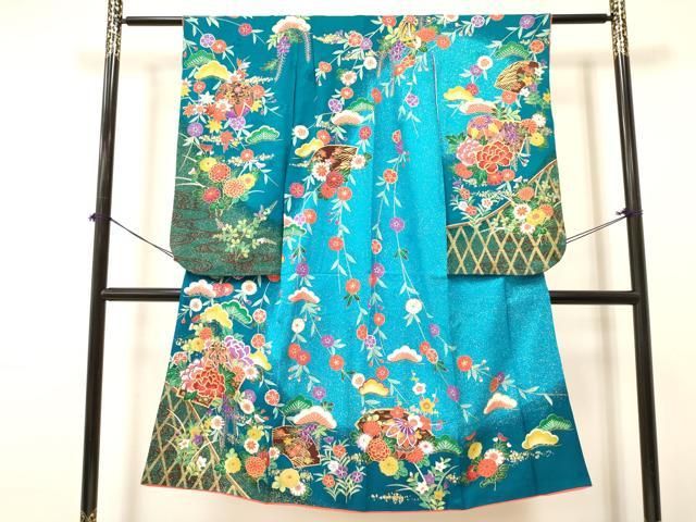 平和屋着物 七五三 女の子 ７歳 祝着 四つ身 地紙鞠花文 暈し染め 金彩 ma