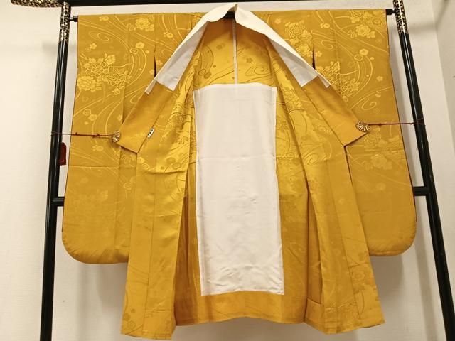平和屋着物□振袖用長襦袢 無双仕立て 舞花地紋 黄朽葉色 広衿仕立て