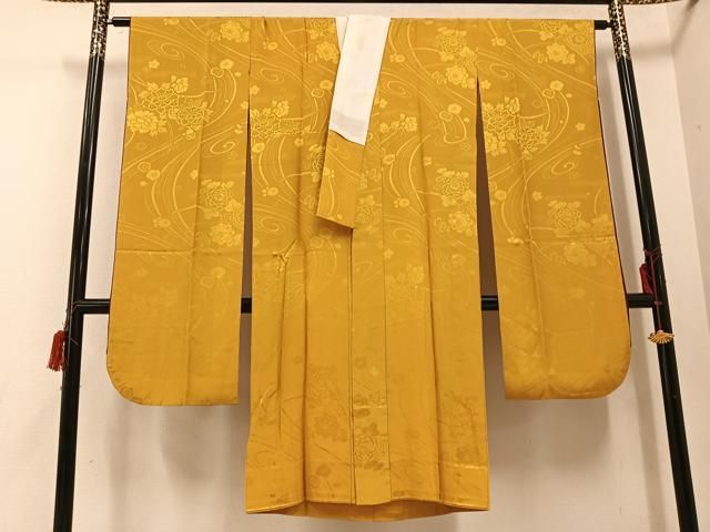 平和屋着物□振袖用長襦袢 無双仕立て 舞花地紋 黄朽葉色 広衿仕立て