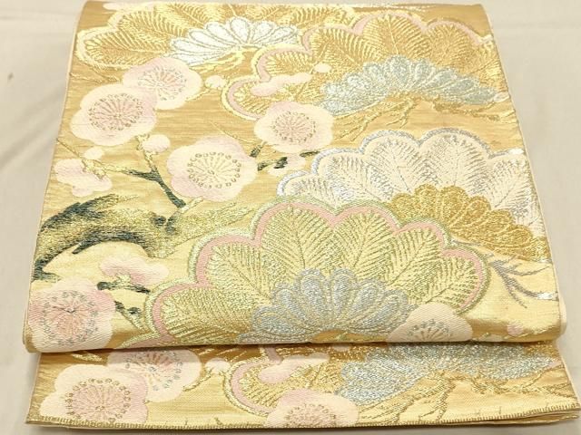 平和屋着物◎六通柄袋帯 唐織 梅と松 金銀糸 正絹 逸品 DABA2266ya