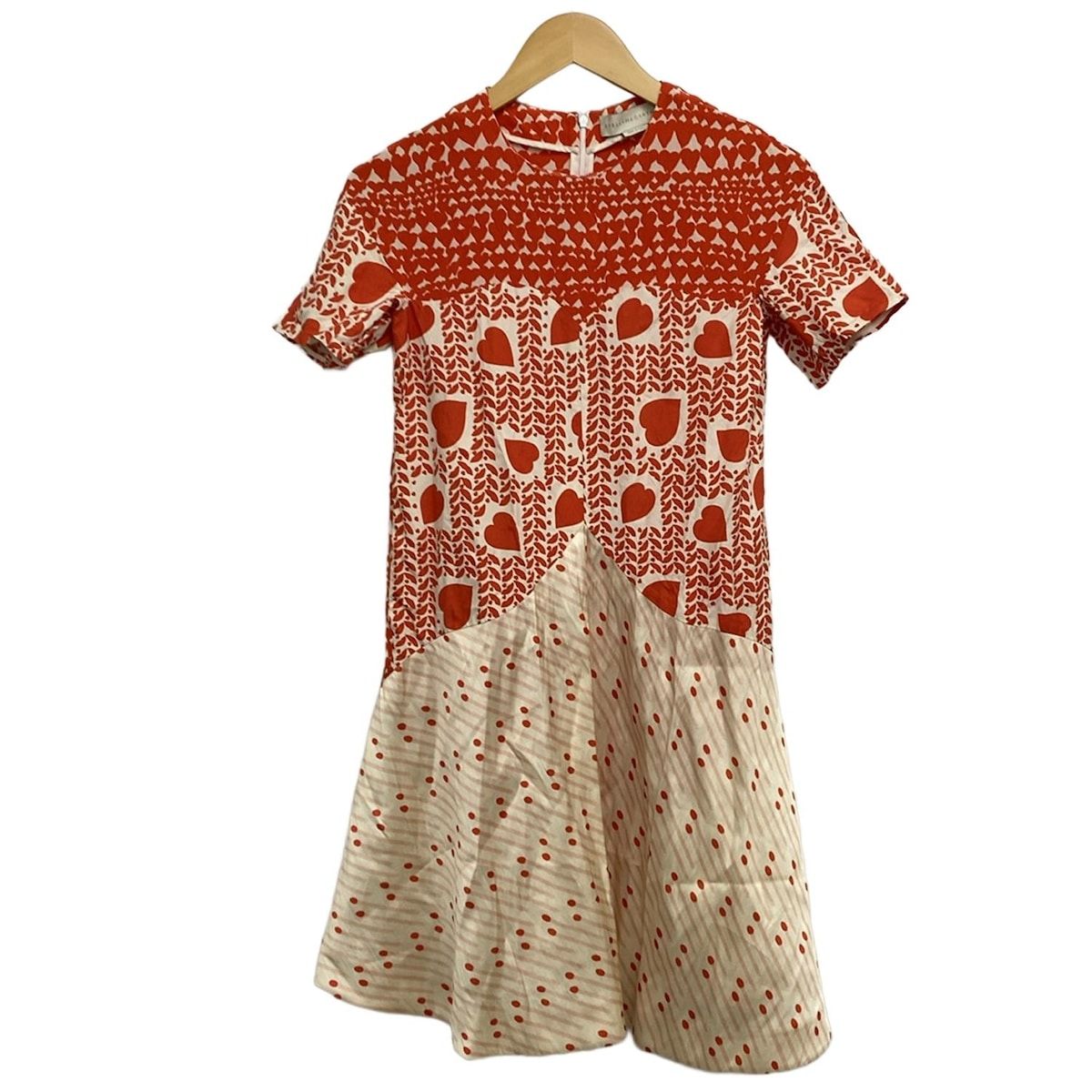stellamccartney ステラマッカートニー ワンピース サイズ36 M レディース - アイボリー×レッド 半袖|ひざ丈|ハート