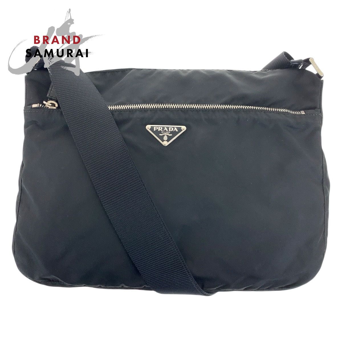 美品 PRADA プラダ テスート 三角ロゴプレート ブラック 黒 シルバー