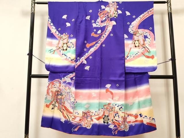 平和屋着物 七五三 女の子 ７歳 祝着 四つ身 御所車花文 暈し染め 金彩 ma