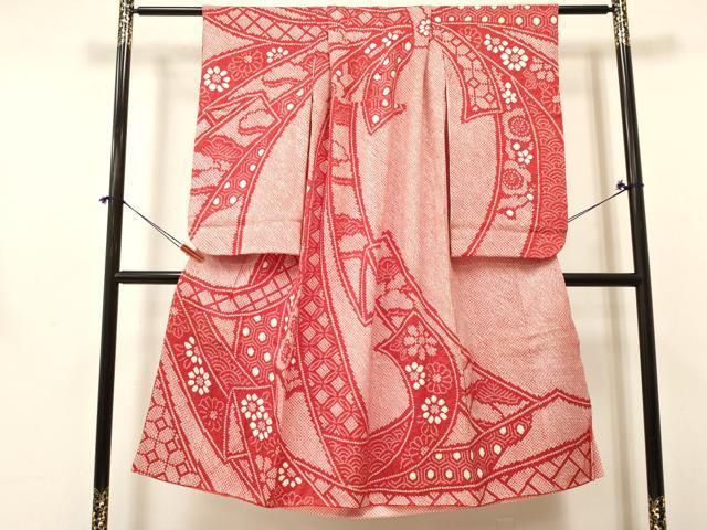 平和屋着物 七五三 女の子 ７歳 祝着 四つ身 総絞り 束ね熨斗花文 ma