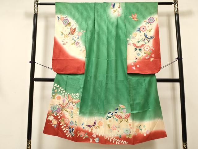 平和屋着物 七五三 女の子 ７歳 祝着 四つ身 花蝶文 暈し染め 金彩 ma