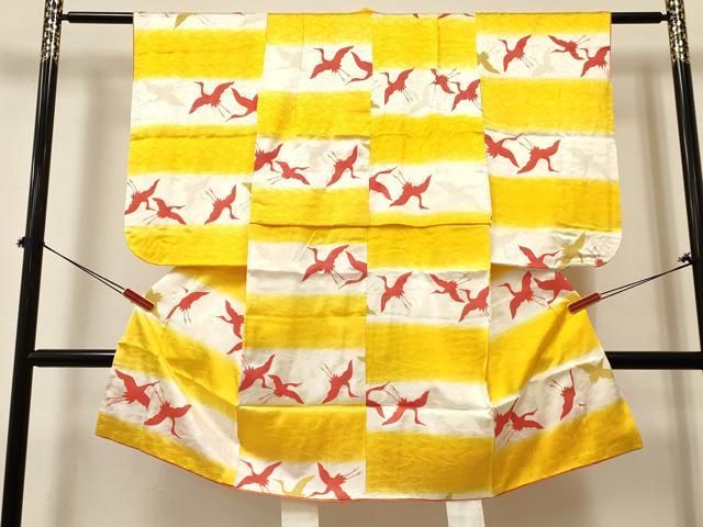 平和屋着物 七五三 女の子 ７歳 祝着 四つ身 飛鶴横段文 暈し染め ma