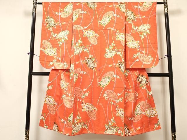 平和屋着物 七五三 女の子 ７歳 祝着 四つ身 源氏車花文 金彩 ma