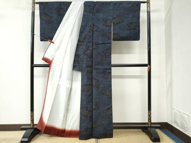 平和屋着物○本場結城紬 重要無形文化財 80亀甲 霞草花文 正絹 逸品