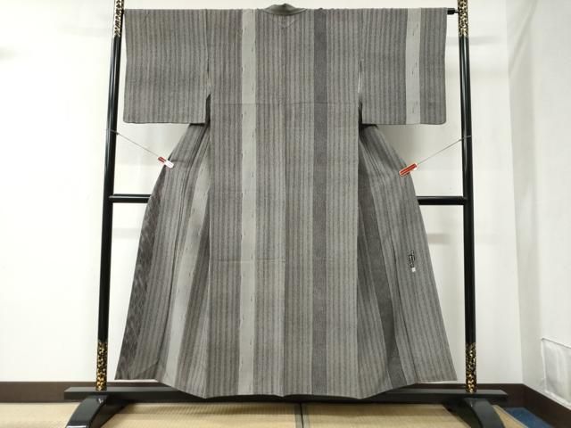 平和屋着物○伝統工芸士 金田今朝男 江戸小紋 訪問着 竹万筋 黒色×白鼠