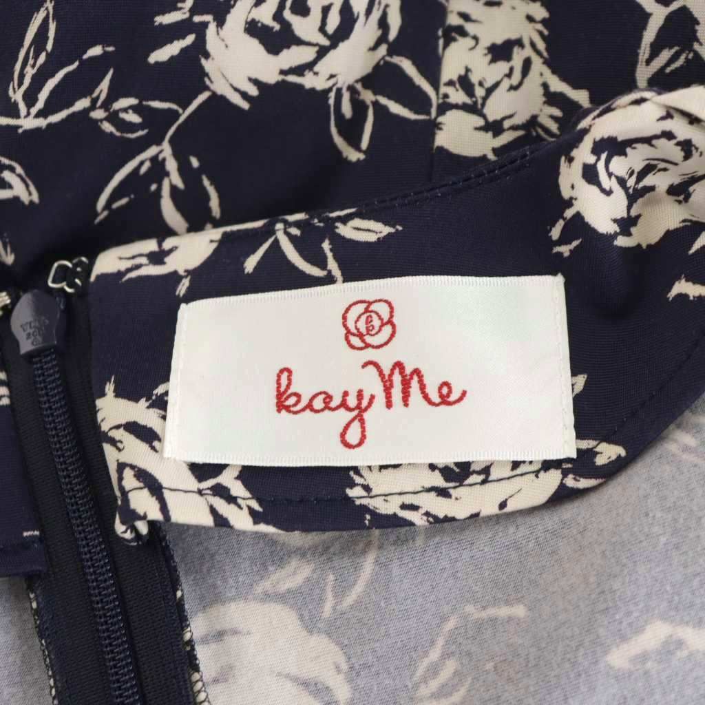 ケイミー kayme ワンピース ひざ丈 7分袖 花柄 バラ柄 7 紺 ネイビー