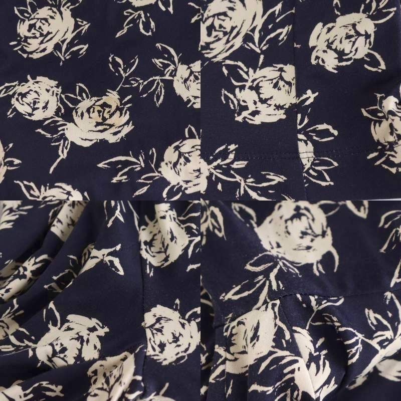 ケイミー kayme ワンピース ひざ丈 7分袖 花柄 バラ柄 7 紺 ネイビー