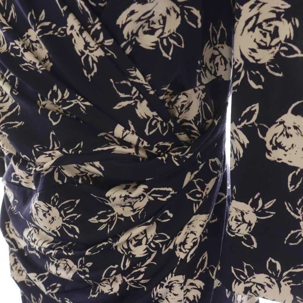 ケイミー kayme ワンピース ひざ丈 7分袖 花柄 バラ柄 7 紺 ネイビー