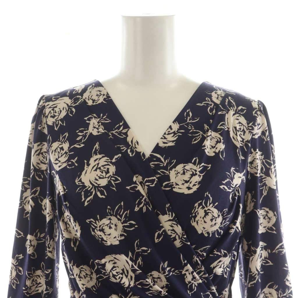 ケイミー kayme ワンピース ひざ丈 7分袖 花柄 バラ柄 7 紺 ネイビー