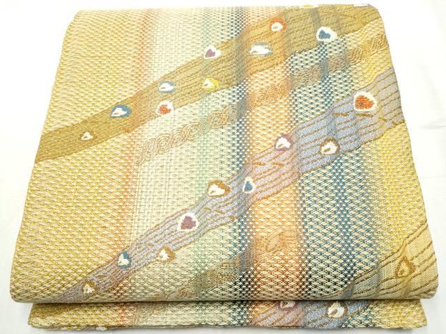 平和屋着物●両面 六通柄袋帯 孔雀羽文 金糸 正絹 hy