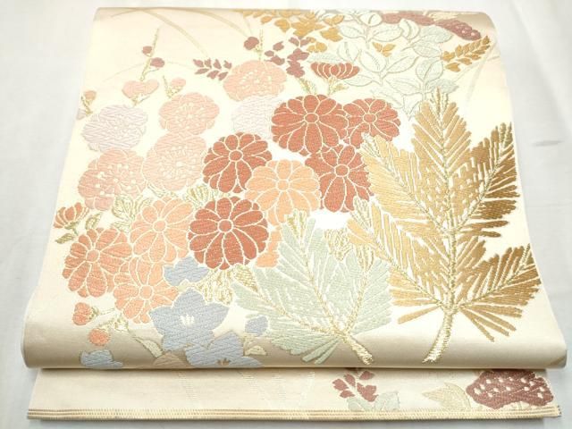 平和屋着物●西陣 川島織物 六通柄 本袋帯 唐織 草花文 正絹 hy