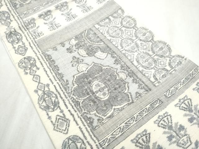 平和屋着物●全通柄袋帯 紬地 幾何学花文 正絹 hy