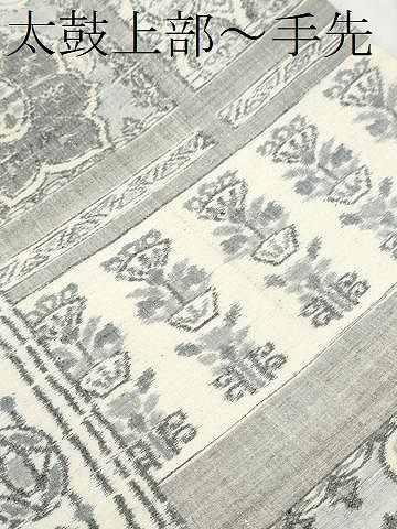  平和屋着物●全通柄袋帯 紬地 幾何学花文 正絹 hy 袋帯 帯