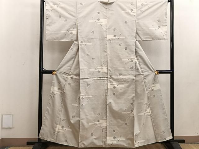 平和屋着物●本場大島紬 白大島 9マルキ エ霞枝花文 正絹 mz