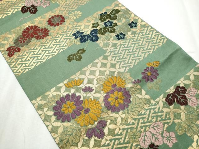 平和屋着物●西陣 川島織物 六通柄 京袋帯 唐織 草花文 金糸 hy