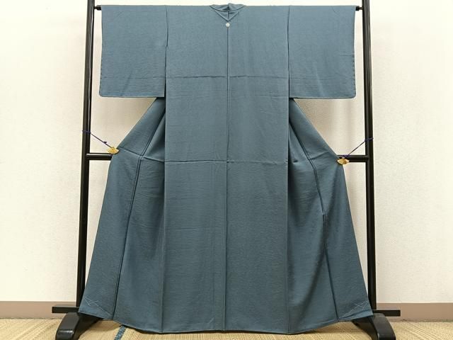 平和屋着物●上質な色無地 草花地紋 藍鼠色 正絹 ♥ hj