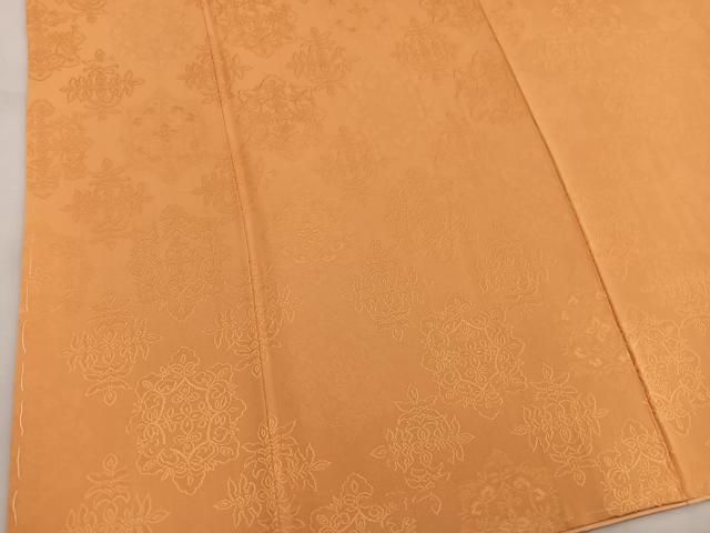 平和屋着物●上質な色無地　寿光織　草花地紋　柑子色　反端付き　正絹　逸品　未使用　BAAW3482mz 平和屋着物○上質な色無地 寿光織 草花地紋 柑子色 反端付き 正絹 逸品