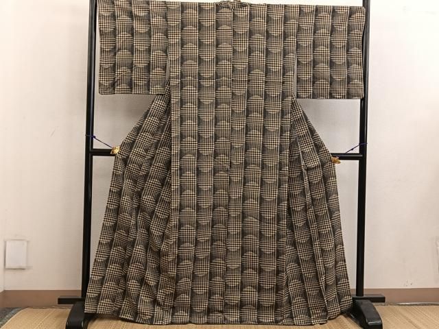 平和屋着物●上質な紬 萬葉織 格子柄 証紙付き 正絹 mz