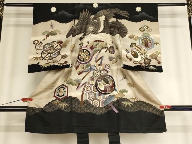 平和屋着物 お宮参り 男の子 祝着 産着 初着 のしめ 吉祥鷹文 暈し染め 金彩 ja