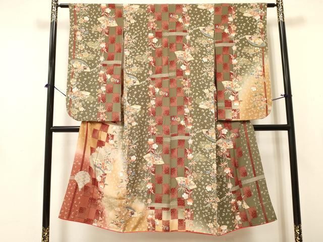 平和屋着物 七五三 女の子 ７歳 祝着 四つ身 地紙重ね片輪車花文 暈し染め 金彩 ma