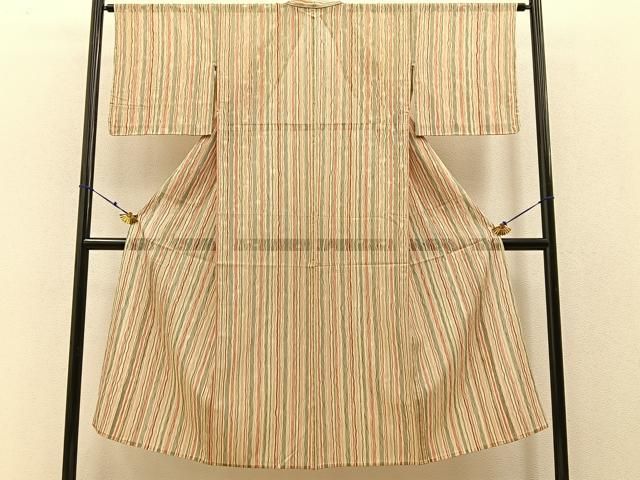 平和屋着物＊夏物 紗紬 よろけ縞 正絹 ♥ hj