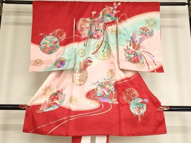 平和屋着物 お宮参り 女の子 祝着 産着 初着 のしめ 雪輪花鳥文 鳳凰 鴛鴦 暈し染め 金銀彩 ja