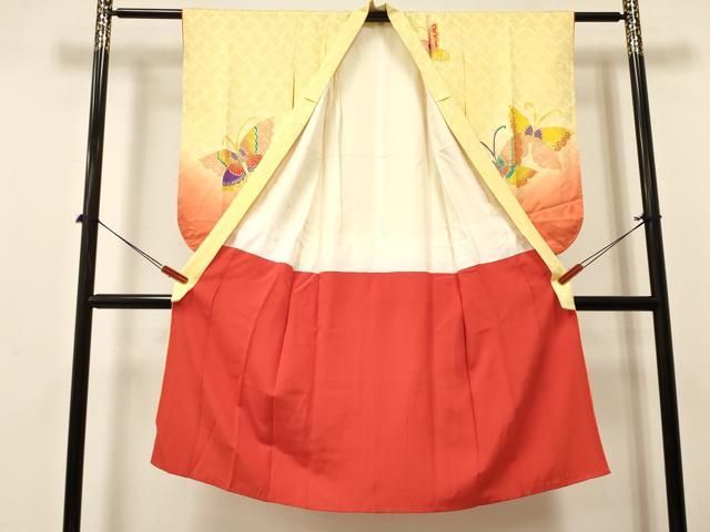 平和屋着物 七五三 女の子 ７歳 祝着 四つ身 舞蝶文 暈し染め 金彩 ma