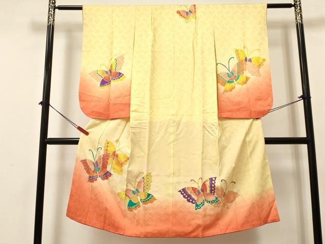 平和屋着物 七五三 女の子 ７歳 祝着 四つ身 舞蝶文 暈し染め 金彩 ma