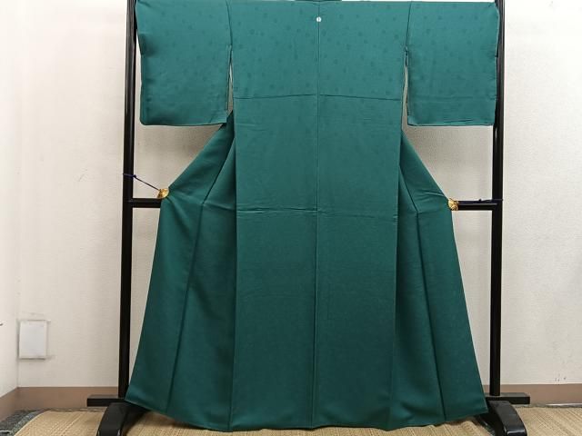 平和屋着物●上質な色無地 菊地紋 木賊色 正絹 mz