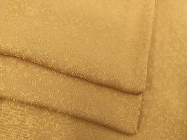 平和屋着物▽上質なお召 単衣 黄金糸 花唐草地紋 黄土色 正絹 mz