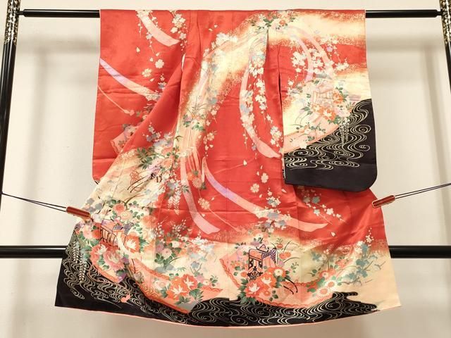 平和屋着物 七五三 女の子 ３歳 祝着 三つ身 御所車花文 暈し染め 金銀彩 ma