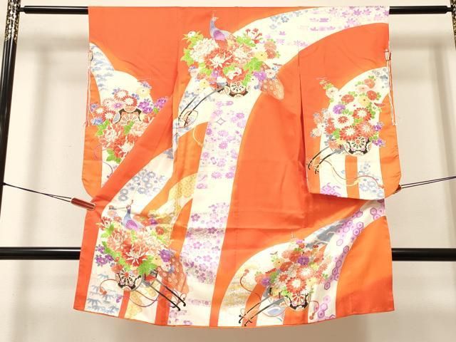 平和屋着物 七五三 女の子 ３歳 祝着 三つ身 孔雀花車文 金彩 ma