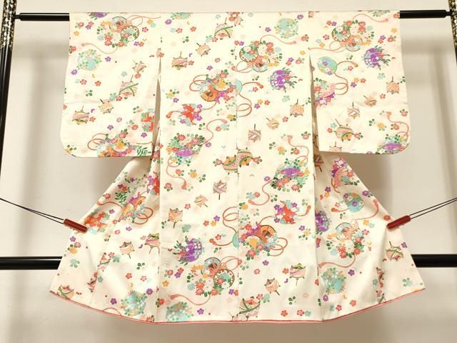 平和屋着物 七五三 女の子 ３歳 祝着 三つ身 鼓糸車花文 金彩 ma