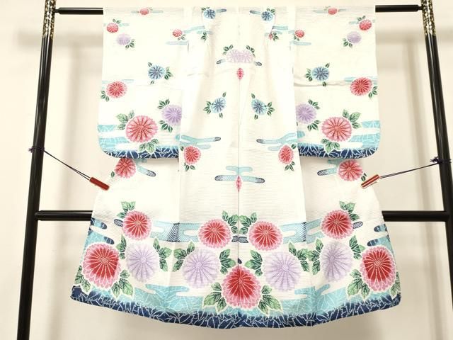 平和屋着物∴夏物 子供 女の子 浴衣 ７歳 エ霞花文 綿 ma