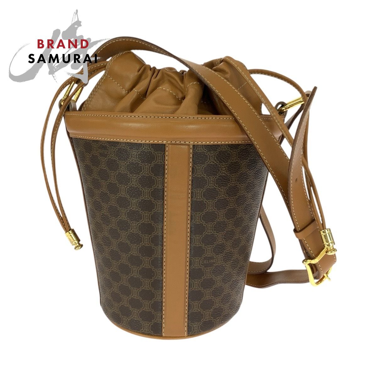美品 CELINE セリーヌ マカダム ブラウン ゴールド金具 PVC/レザー