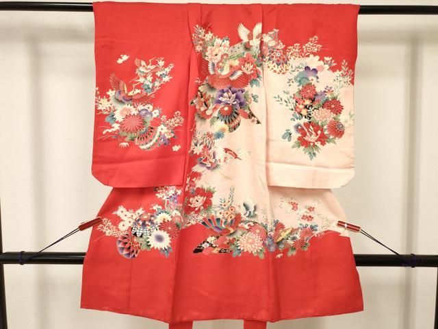 平和屋着物 七五三 女の子 ３歳 祝着 三つ身 鞠 片輪車飛鶴花文 金彩 ma