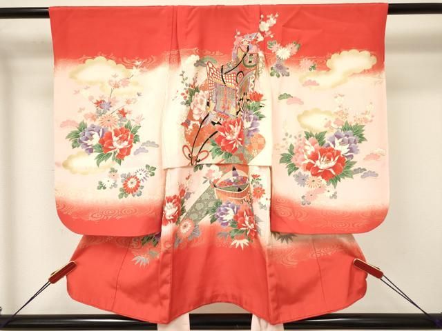 平和屋着物 七五三 女の子 ３歳 祝着 三つ身 御所車 糸車花文 暈し染め 金彩 ma