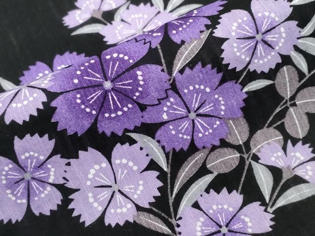  平和屋着物∴夏物 浴衣 草花文 黒地 綿 ng 浴衣単品 浴衣